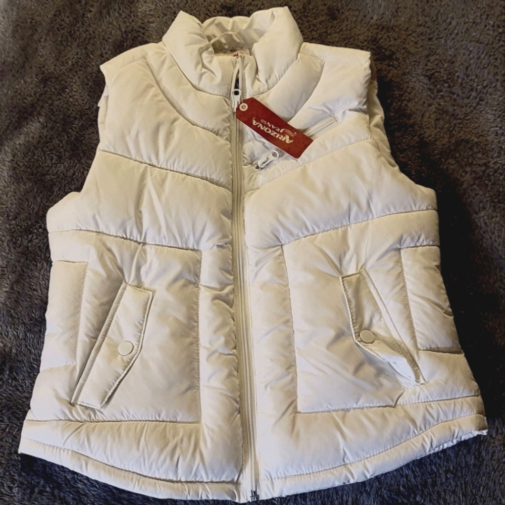 Arizona The Original Jean Women's White Zip-Down Puffer Vest SIZE SMALL